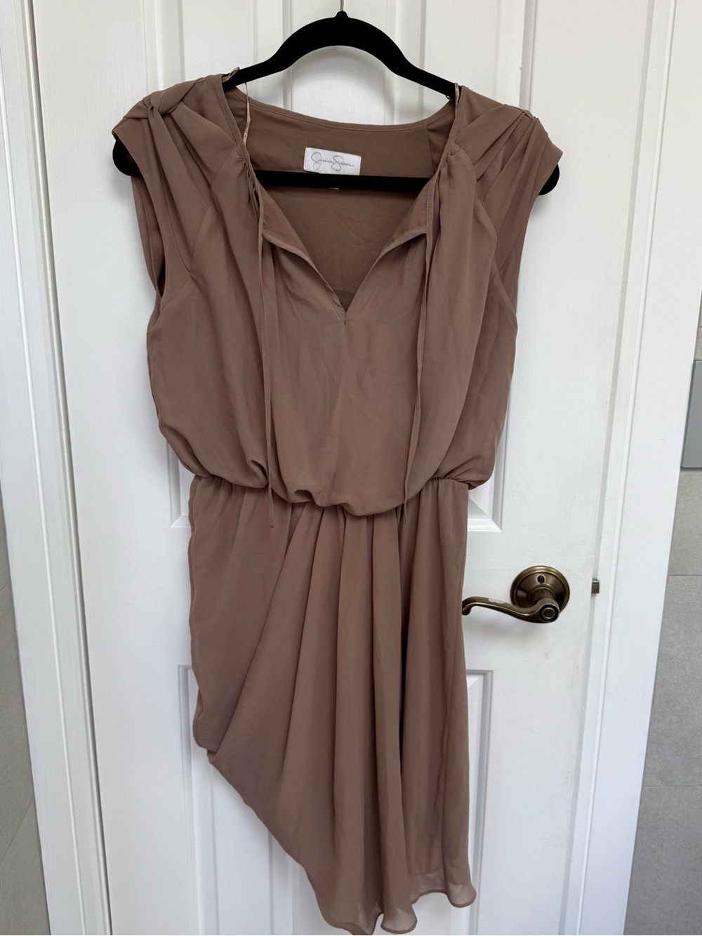 Jessica Simpson Mauve-Taupe One-Shoulder Asymmetrical Dress